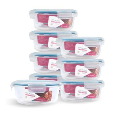 Imagem de Kit 8 Potes de Vidro Redondo com Tampa Hermética 950ml (Azul)