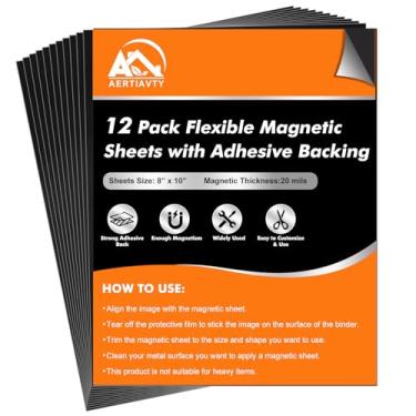 Imagem de 12 pacotes de folhas magnéticas com suporte adesivo 20 x 25 cm folhas magnéticas adesivas para armazenamento de matrizes, artesanato - papel de contato magnético flexível, tiras de fita magnética com