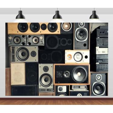 Imagem de CORFOTO 2,1 x 1,5 m, caixa de som de música, cenário retrô, estilo vintage, estilo anos 80, para fotografia, alto-falante, música, DJ, festa, decoração de pano de fundo, papel de parede de
