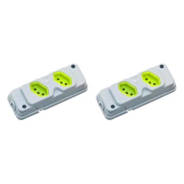 Imagem de Kit C/2 - Tomada Barra Fiolux Dupla 2P+T20A Cinza