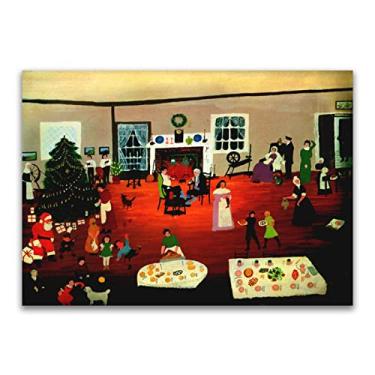 Imagem de Pinturas a óleo Grandma Moses Anna Mary Robertson. Reprodução impressa em tela. Arte famosa (Natal em casa) Pôster e impressões de paisagem. Imagens de arte de parede em tela 70 x 100 cm (28 x 40