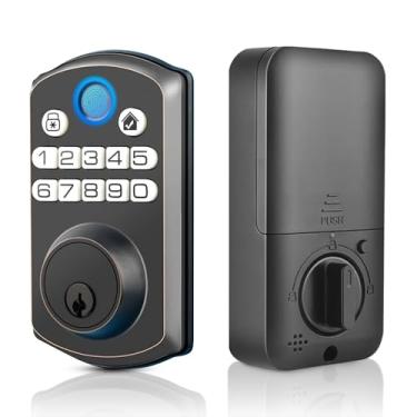 Imagem de Locsmart Fechadura de porta com impressão digital, fechadura de porta de entrada sem chave, fechadura de teclado eletrônico, travas inteligentes biométricas para porta da frente, trava automática,