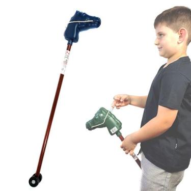 Imagem de Cavalinho De Pau Brinquedo Cabo De Madeira C/ Rodinhas - P. BRINQUEDOS