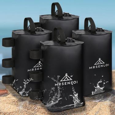 Imagem de Mrsenloi Conjunto de sacos de pesagem de água de 2,2 kg, conjunto de pesos de água para barraca de 2,2 kg, 4 pesos de perna para gazebo, dossel pop-up, cobertura, barraca (preto 10L)