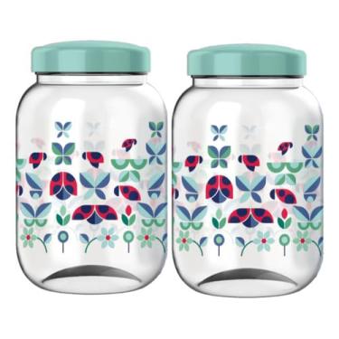 Imagem de Kit 2 Pote Para Mantimentos Grande Tampa De Rosca 3,6 Litros Decorado (Jardim Das Formas)