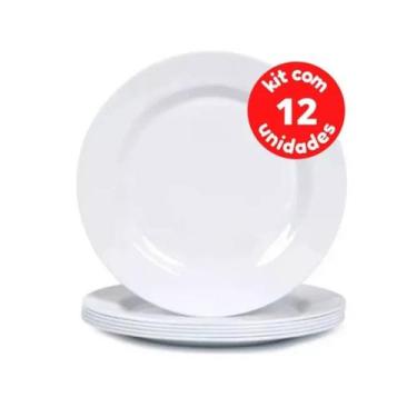 Imagem de Kit 12 Pratos Fundo em Melamina Branco 25 cm Refeição Hotel - Ecos