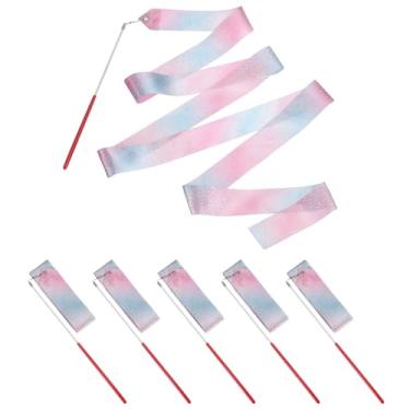 Imagem de PATIKIL Fitas de dança, pacote com 6, flâmulas de dança de ginástica de 78,7 polegadas com varinha antiderrapante para presentes, dança, shows de talentos, bastão girando, rosa brilhante