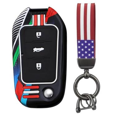 Imagem de HIBEYO Capa dobrável de 3 botões compatível com Roewe MG5 MG7 MG GT GS 350 360 750 W5 acessórios modernos de metal pintado com chaveiros da bandeira americana-C chaveiro preto