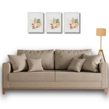 Imagem de Sofá Beny para sala de estar, 3 lugares, 1,80m, estofado em linho, base em madeira.