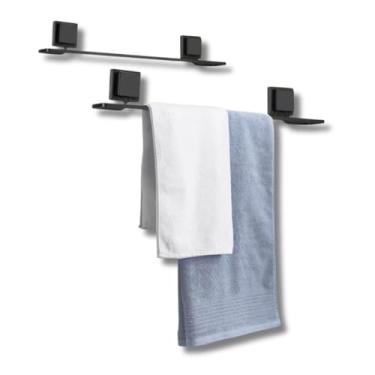 Imagem de Suporte Barra para Pendurar Toalha de Banho Fixo Dupla Face 3m Preto