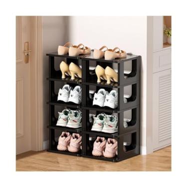 Imagem de Sapateira estreita de 5/6 camadas vertical alta prateleira dobrável empilhável armário de armazenamento de sapatos torre de sapato de plástico fino economia de espaço para corredor entrada quarto