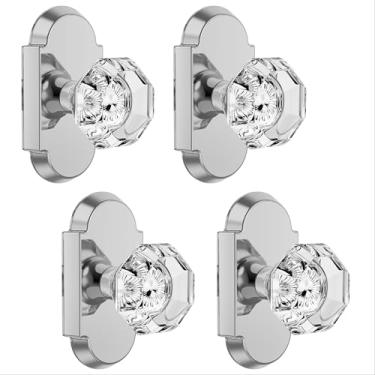 Imagem de BonKuDoo Pacote com 4 maçanetas de porta de vidro, maçanetas de porta falsas de cristal cromado polido, decoração sem giro