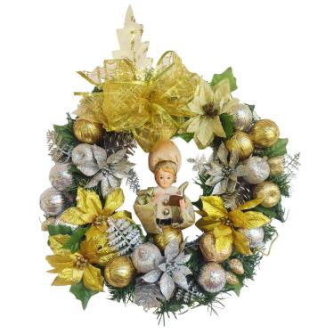 Imagem de Guirlanda Natalina Prata / Dourada Menino Cantor Bolas de Natal 36x33cm Saldão