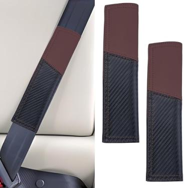 Imagem de ecocstm Capa para cinto de segurança de carro com 2 peças, capas de alça de ombro de cinto de segurança de fibra de carbono, almofada de cinto macio de couro respirável, acessórios interiores de carro