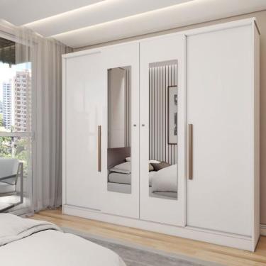 Imagem de Guarda-Roupa Solteiro Adam 4 Portas 2 Gavetas com Espelho Branco - Pan