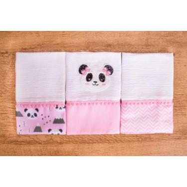 Imagem de Kit 3 Peças Fralda De Boca Para Bebê - Miguel Baby, Panda Rosa