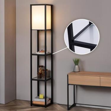 Imagem de MITELSON Luminária De Chão Com Prateleiras, Luminária De Prateleira Moderna Com Lâmpada Led, Prateleira De Canto Com Luz, Luminárias De Pé Com Prateleiras De Vidro Para Sala De Estar, Quarto, Escrit