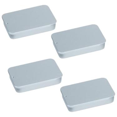Imagem de MC MEICHUANG 4 peças de recipientes de metal deslizantes, caixas de armazenamento retangulares vazias, 8,15 x 4 cm, mini caixas de lata portáteis para doces, cosméticos, joias, artesanato, pílulas