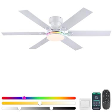Imagem de Goniyado Ventiladores De Teto Rgb De 52" Com Luzes E Controle Remoto, Ventiladores De Teto Modernos, Brancos, De Perfil Baixo, Embutidos Para Quarto De Crianças, Motor Cc Reversível E Silencioso