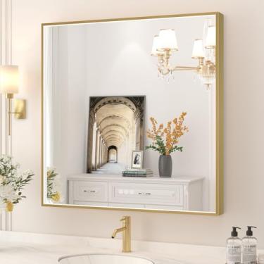 Imagem de Twalsu Espelho De Banheiro Led 32X32 Polegadas, Espelho Iluminado Com Moldura De Metal Dourado Para Banheiro, Espelho De Penteadeira Led De Parede Com Luzes, 3 Cores E Ajuste Contínuo, Antiembaçante