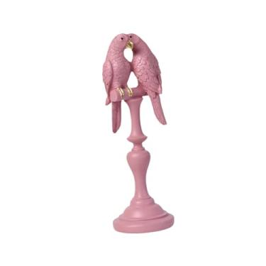 Imagem de XLWLLNJ Casal ornamento estátua de pássaro resina artesanato estatueta de para a mesa de mesa, Rosa 8.7x8.5x27cm