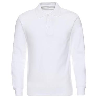 Imagem de NeedBo Camisa polo masculina de manga comprida casual lisa, Branco, XXG