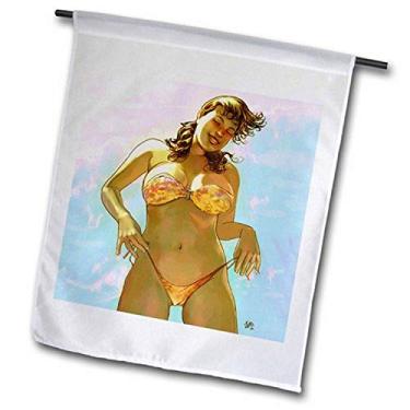 Imagem de 3dRose fl_54374_2" Biquíni de praia sexy menina jardim bandeira 18 x 27