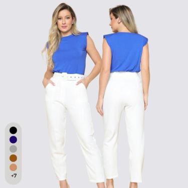 Imagem de Calça Feminina Clochard Alfaiataria Com Cinto Forrado - IV STORE, Bran