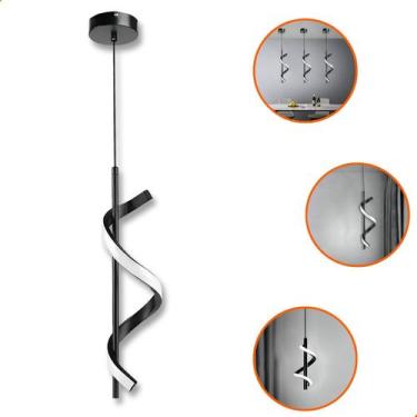 Imagem de Luminária Pendente De Led Espiral Preto Luxo Moderno Bivolt C/ Cabo Aj