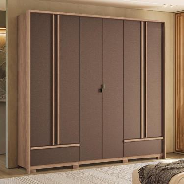 Imagem de Guarda-roupa Santos Andirá Chicago 6 Portas, 5 Gavetas, 5 Prateleiras com Cabideiro e Maleiro Casal – Wood/Terracota