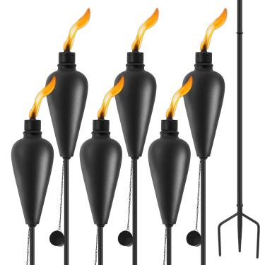 Imagem de ZSZMFH Conjunto de 6 maçaretas de jardim para casa atualizada, decoração de jardim, tochas de citronela de 60 polegadas com estaca aterrada de 3 garras, tochas de metal para caminho de festa no pátio (preto)