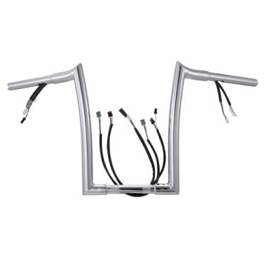 Imagem de MoKitDora Guidão Softail Dyna Pré-Cabeado, Ganchos Rise Ape De 14" Com 1,25" Espessura E Braçadeira 1" Para Modelos Harley Low Rider S 2016 Posteriores, Cromados