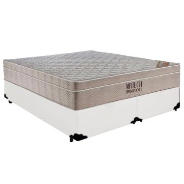 Imagem de Cama Box Base Queen Bipartido Branco Colchão Molas Ensacadas Airtech SpringPocke 158x198 - Ortobom