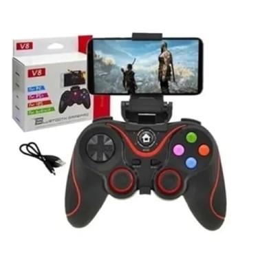 Imagem de Controle Gamepad V8 Bluetooth para Celular, Joystick Sem Fio, Compatível com Android e PC, Preto e Vermelho