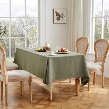 Imagem de ZeeMart Toalha de mesa básica texturizada de linho, 152 x 264 cm, verde-oliva, estilo fazenda, toalha de mesa retangular verde, resistente a vincos, laváveis e pesadas