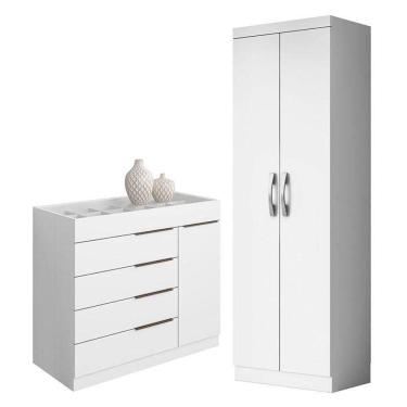 Imagem de Cômoda Sapateira Sevilha 2004147 E Armário Multiuso New 2000192 Branco - Aramóveis