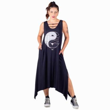 Imagem de Vestido Regata Assimétrico Longo Estampa Yin Yang Feminino - Deliriyou