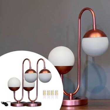 Imagem de Kit com 02 Luminária de Mesa Abajur Jabuticaba Jennifer Duplo Globo 10cm Lampada Branco Quente Estrutura Alumínio com Acabamento Pintura Eletrostática (Rose Gold Envernizado Brilhoso)