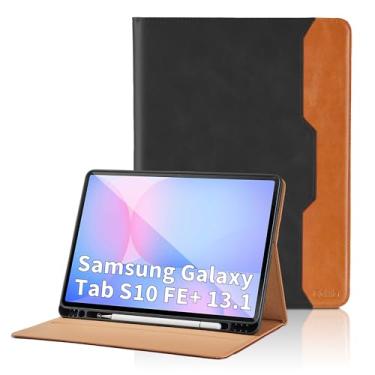 Imagem de Capa para Samsung Galaxy Tab S10 FE Plus 13 polegadas 2025 - modelo SM-X620/SM-X626B com suporte e bolso S Pen, capa de couro PU para negócios com suporte para Galaxy S10 FE+, preta