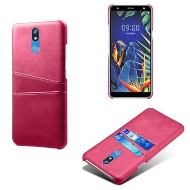 Imagem de Capas Compatível com LG K40,Caso de couro PU-Tampa de telefone a prova de choque com 2 slots de cartão,Proteção anti-impressão digital e anti-gota-Rose Red