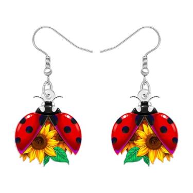 Imagem de DALANE Brincos pendentes de acrílico com pingente de joaninha engraçados com design de girassol joias exclusivas primavera verão presentes para mulheres amantes da natureza, Medium, Acrílico, Sem