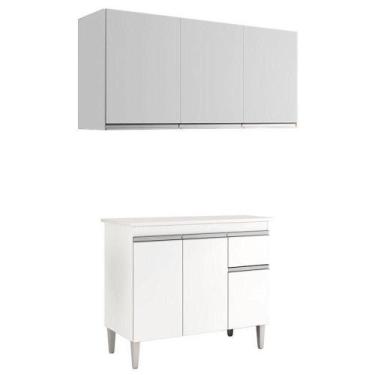Imagem de Balcão De Cozinha Tatiane Com Tampo 100cm E Armário Aéreo Andréia 3 Po
