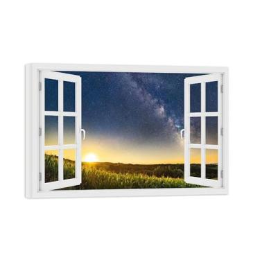 Imagem de Paisagem Impressões em Tela-Céu estrelado-Janela Falsa Quadro de Parede-Natureza Pintura para Decoração Banheiro 30x45cm Tela Embrulhada