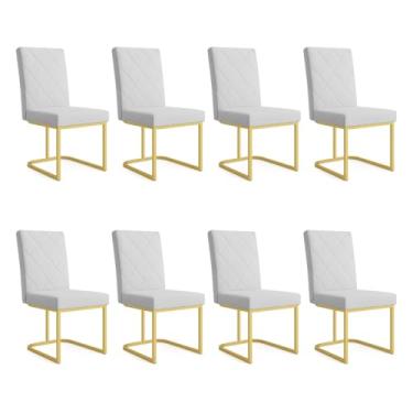 Imagem de Kit 08 Cadeiras de Jantar Estofada Siena Linho Base de Ferro Dourada - Pallazio