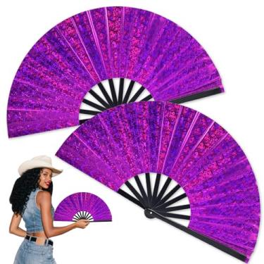 Imagem de HJX Pacote com 2 leques grandes dobráveis de rave, fãs grandes de 33 cm para dança em linha, ventilador de botas no chão para dança, festival, clube, festa discoteca