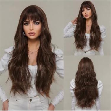 Imagem de Peruca Longa Com Franja Fibra Bio Organica Uso Diario Perucas Femininas Cabelo Humano(Castanha Claro)