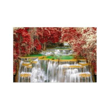 Imagem de Impressão em tela de floresta - imagem de arte de parede em tela natural - impressão de pintura de paisagem em tela - decoração de arte de parede de quarto - outono árvores cachoeira 2/50x75 cm 20x30