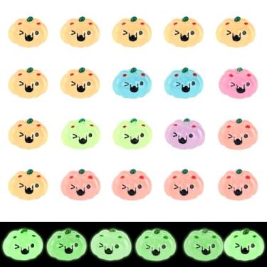 Imagem de Tinoaly 20pçs Luminosos Mini Abóboras Resina, Miniaturas Abóbora Halloween Brilham no Escuro Pequenas Decorações Resina para Festa Halloween Casa Bonecas Artesanato DIY Casa Escritório (6 Cores)
