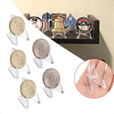 Imagem de Kit 5 Expositores Pequeno Tripé Cavalete Suporte de Acrilico Para Moeda Medalha Lembrancinha 35x22mm