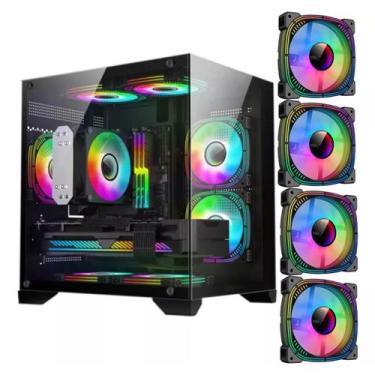 Imagem de Gabinete Gamer Aquário Cubo com 04 Cooler Fan LED RGB Vidro Temperado 